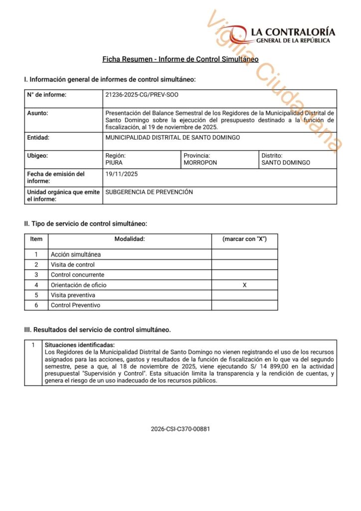 Falta de rendición sobre S/ 14 899 genera cuestionamientos en la Municipalidad de Santo Domingo